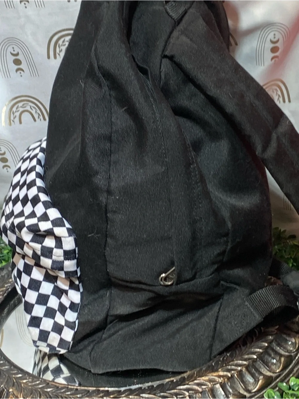 Vans Black Backpack with Black and White Checkerboard Pocket